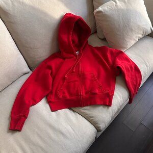 Aritzia Boxy Boyfriend Fleece Crop Zip Jacket, S, Red